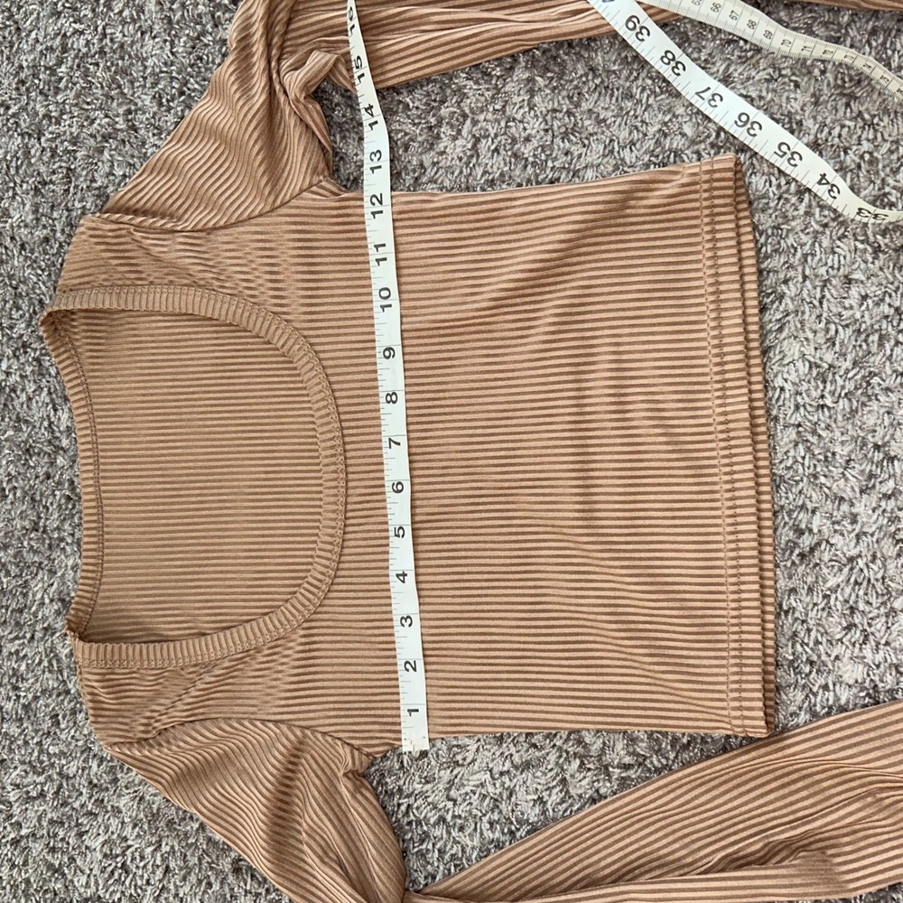 Shein Ribbed Knit‎ Long Sleeve Top Scoop Neck Tan Crop Top - Picture 5 of 6